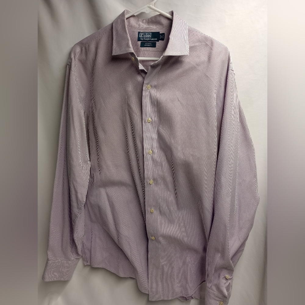 Ralph Lauren-Polo Estate Custom‎ Fit Dress Shirt 17 34/35 Purple Stripes